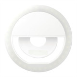 A white circular LED light designed for laptop use, featuring a central cut-out and a border of small lights.