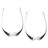 Two clear glass stemless wine glasses, each with a modern design and a capacity of 450ml.