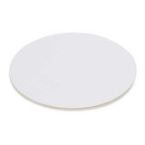 A round cardboard drink coaster in white, featuring a smooth surface and a simple design.