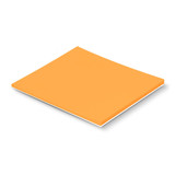 An orange sticky pad, measuring 70 x 75mm, featuring 25 sheets. The product has a plain surface and a logo.