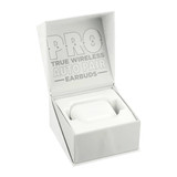 A white box containing Braavos Pro True Wireless Auto Pair Earbuds, with an interior holder for the earbuds.