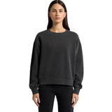 A dark grey faded crew jumper with a relaxed fit and long sleeves. It features a subtle logo.