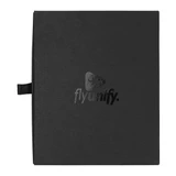 A black travel gift set with a logo, featuring a sleek and minimalist design.