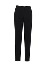 Black tailored women's trousers with a sleek design and a logo on the waistband.
