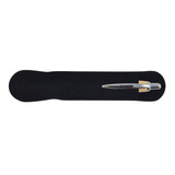 A bamboo pen is displayed on a black velvet base. The pen features a sleek design with a metallic tip and clip.