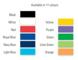 A colour chart displaying options for an emergency travel bag, including black, white, red, blue, yellow, and more.