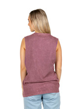 A relaxed women's stone-washed tank in muted purple, featuring a sleeveless design and a logo on the back.