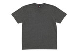 A dark grey unisex V-neck T-shirt with short sleeves and a logo on the neckline.