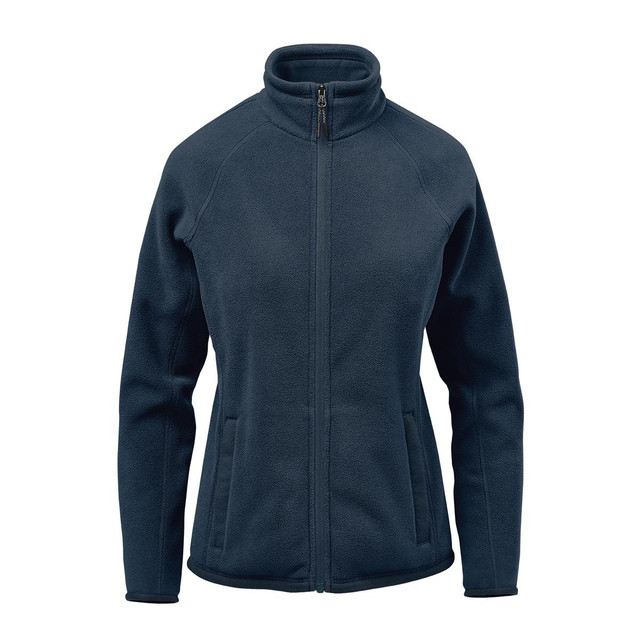 A women's Montauk fleece jacket in dark navy, featuring a zip-up front and side pockets. It has a branded logo.