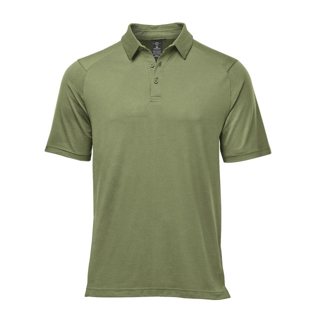Men's Oasis Polo in olive green with a classic polo collar and a logo on the chest. Short sleeves and a relaxed fit.