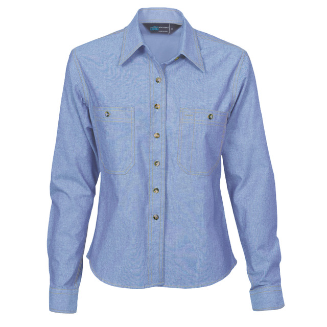 Ladies Cotton Chambray Shirt - Long Sleeve