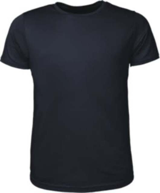 A navy blue kids' brushed T-shirt with a crew neck and short sleeves. It features a logo.