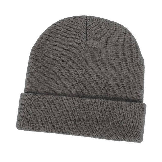Acrylic beanie in a soft grey colour with a folded cuff and a subtle logo. Ideal for cool weather wear.
