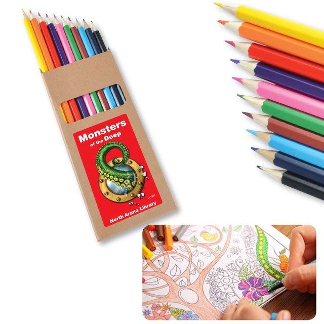 A pencil set in a brown holder featuring various colored pencils, including vibrant shades of red, blue, yellow, and green.