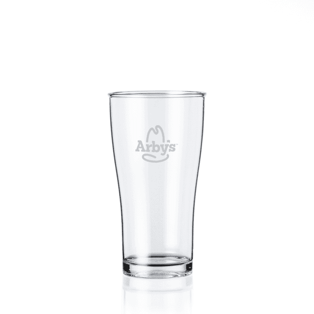 A clear plastic tumbler with a logo, featuring a tall and sleek design, perfect for beverages.