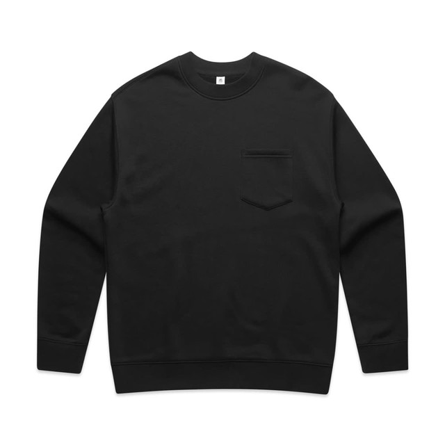 A black crew jumper featuring a chest pocket and a subtle logo. Suitable for casual wear.