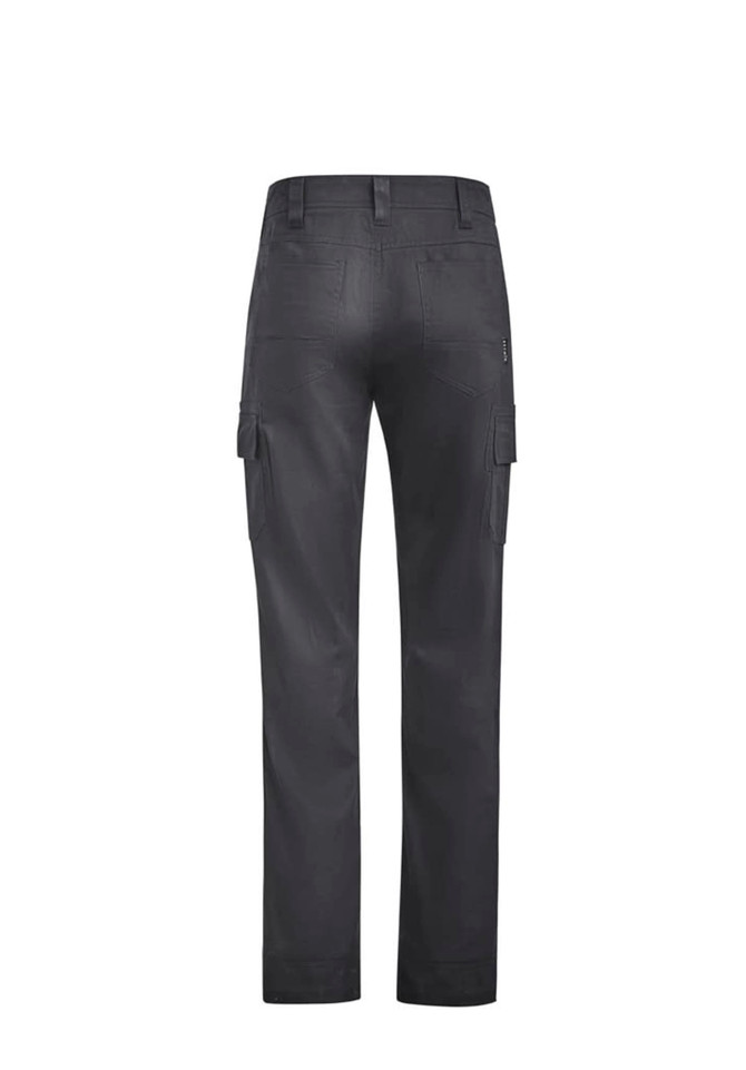 A pair of men's lightweight drill cargo pants in black, featuring side cargo pockets and a fitted design.