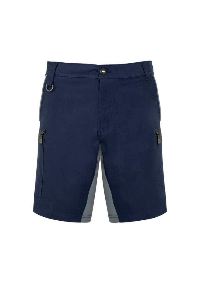 Mens Streetworx Stretch Short in navy with grey accents, featuring pockets and a logo.