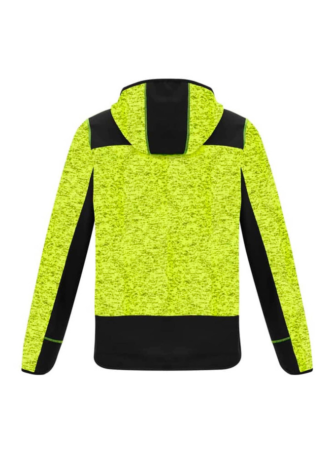 A bright yellow and black unisex hoodie featuring a reinforced knit design and a hood. It includes branding.