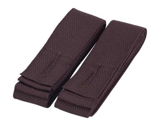 Two brown changeable apron straps, made from durable fabric, shown side by side with a simple design.