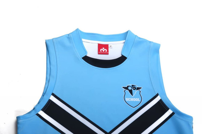 AFL vest in light blue featuring black stripes and a logo, designed with a sleeveless style.