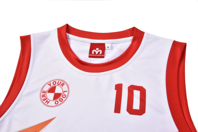 A white Australian rules football jersey with red accents and the number 10. It has a logo on the front.