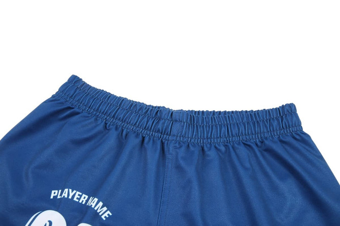 AFL uniform women's shorts in blue featuring an elastic waistband and a logo.
