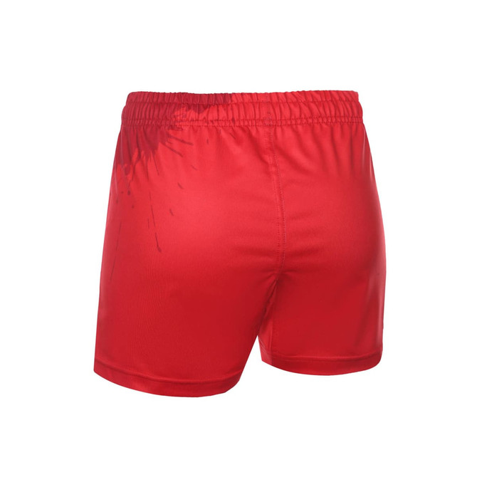 Red women's rugby uniform shorts with an elastic waistband and a subtle design. Features a logo on the back.