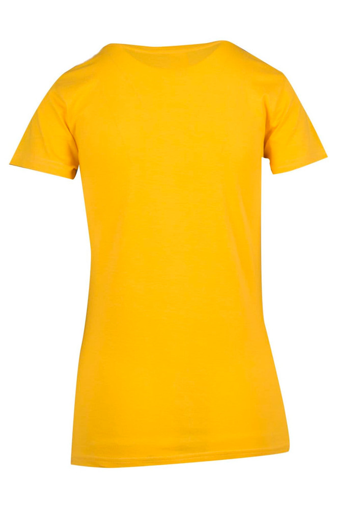 A yellow women's modern fit T-shirt featuring a classic crew neck and short sleeves. It has a logo on the back.