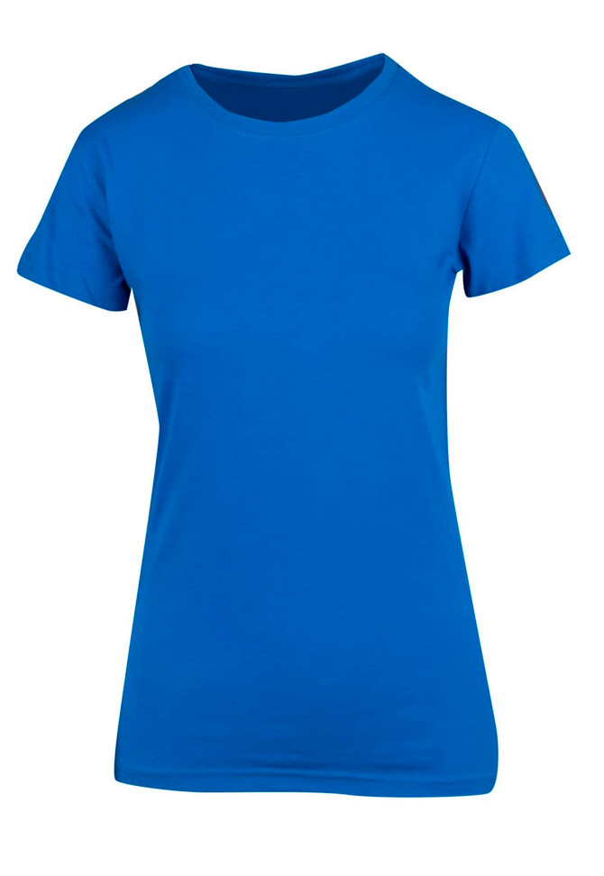 A women's modern fit T-shirt in vibrant blue, featuring a classic crew neckline and short sleeves.