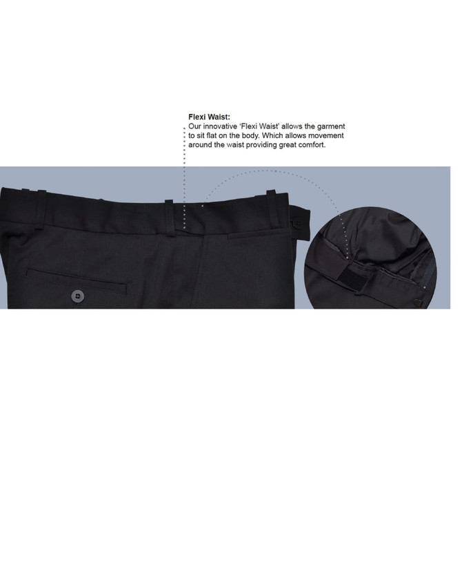 Black knee-length shorts with a Flexi Waist feature, providing comfort and movement. Includes a small logo.