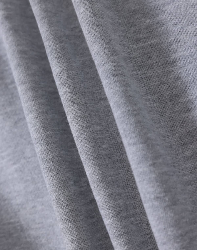 A textured grey fabric depicting a soft, fleecy material, suitable for a full-zip hoodie.