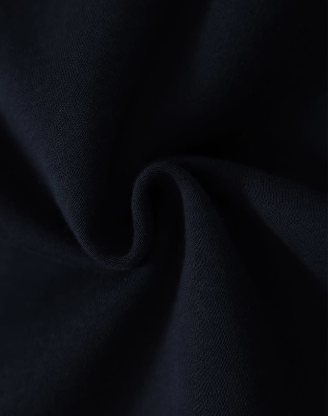A close-up of dark navy fabric, showcasing a soft, fleecy texture suitable for hoodies.
