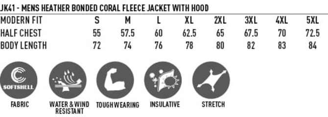 A heather coral fleece jacket with a hood, featuring a modern fit and water-resistant fabric.