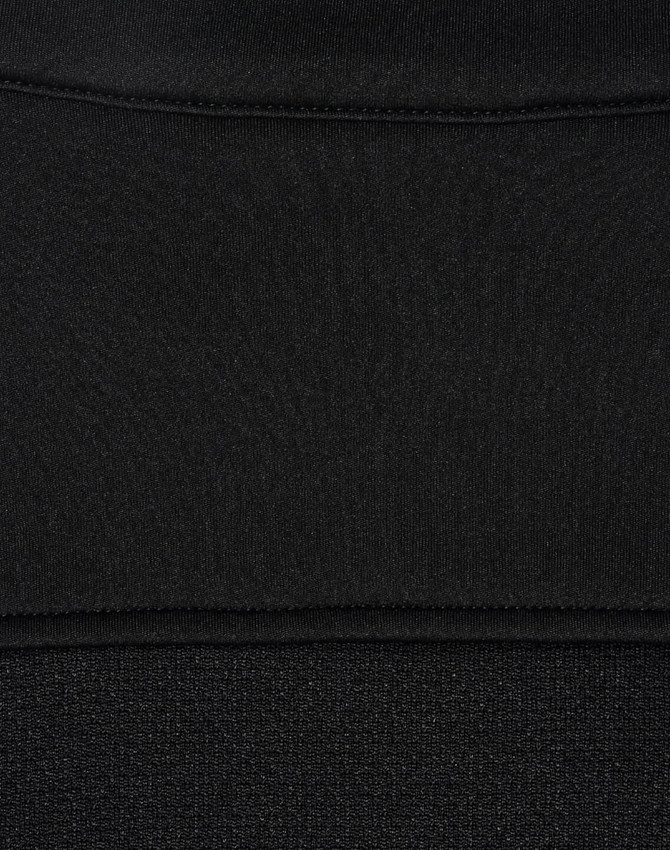 A black men's jacquard fleece jacket featuring a smooth and textured fabric, with a logo present.