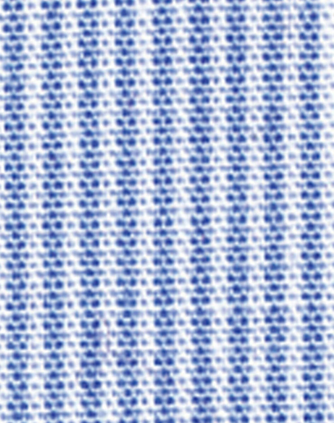 A fabric swatch featuring fine blue stripes on a white background, ideal for a button-up shirt.