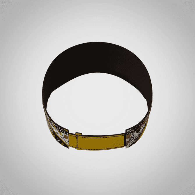 A sublimated sport visor featuring a colourful printed front and a black interior, secured with an adjustable strap.