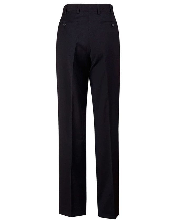Men's wool blend stretch flexi waist pants in black, featuring a straight leg design and back pockets.