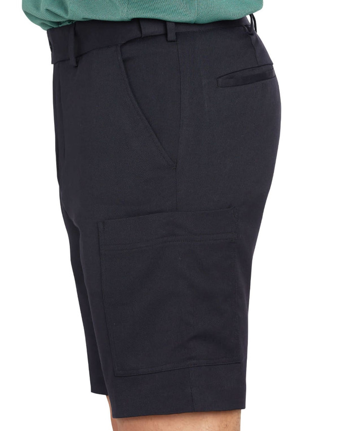 Men's utility cargo shorts in dark navy, featuring multiple pockets and a classic design. Includes branding logo.