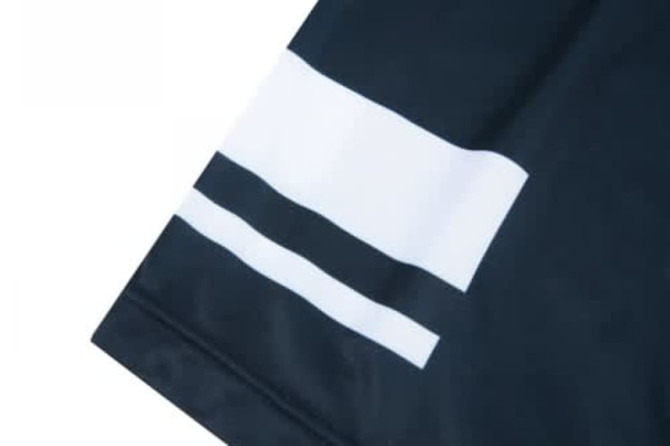 A black volleyball uniform featuring two horizontal white stripes on the sleeve. The fabric appears smooth.