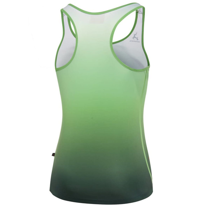 A green gradient racerback singlet featuring a smooth design and a logo on the back.