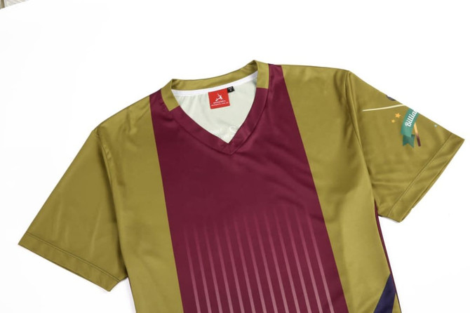 A BILIARDS CLUB shirt featuring a maroon and olive green design with a branded logo and a V-neck style.