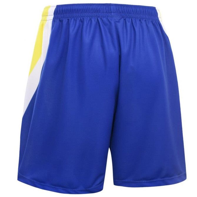 Training shorts in blue with yellow and white accents, featuring an elastic waistband and a logo.