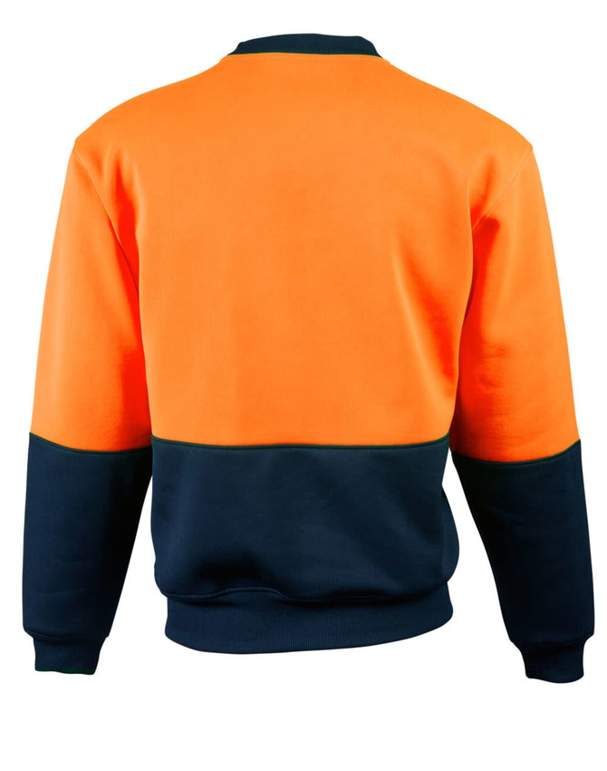 A hi-vis two-tone safety windcheater in orange and navy, featuring a logo on the back.