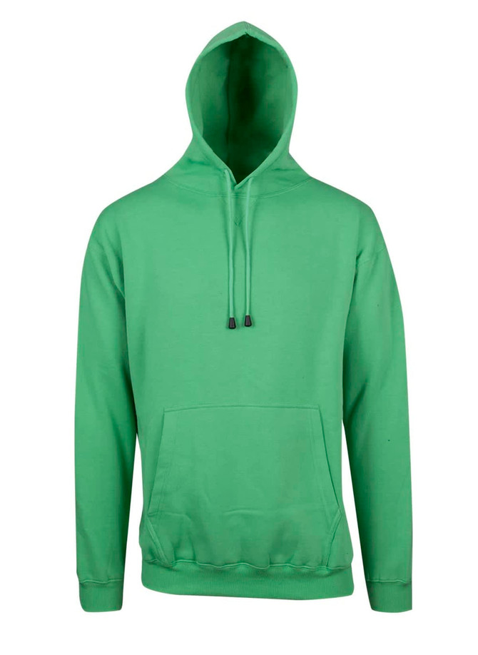 A green men's hoodie with a kangaroo pocket and a hood, designed for comfort and style.