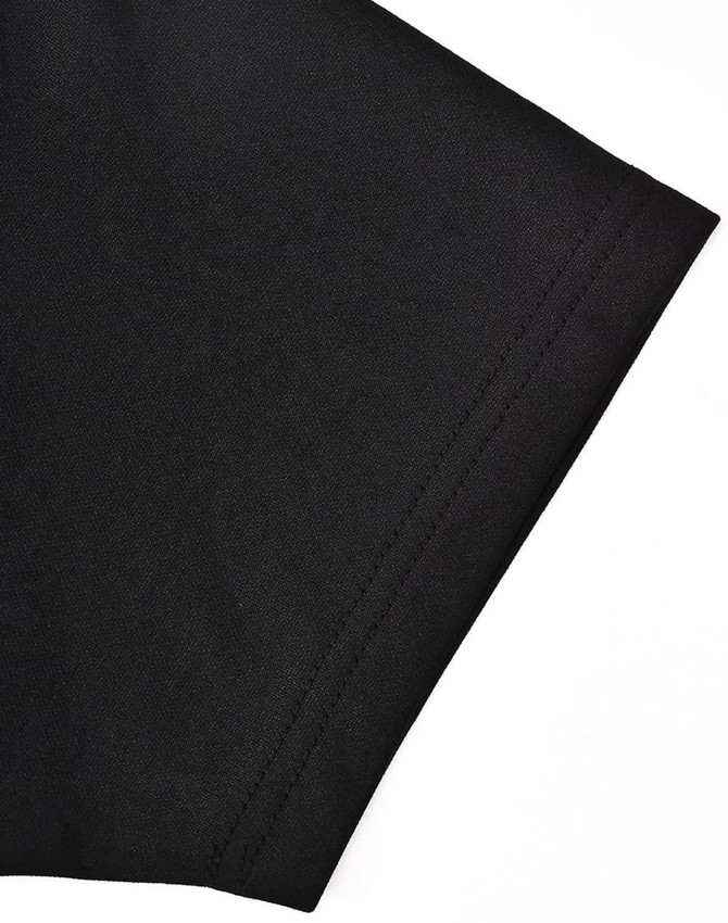 A black polo shirt featuring short sleeves and a contrast detail. The fabric has a smooth texture.