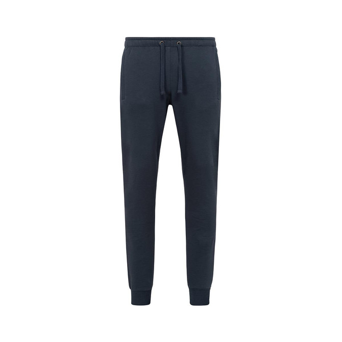 Recycled unisex sweatpants in a dark colour, featuring an elasticised waistband and pockets. Includes a brand logo.
