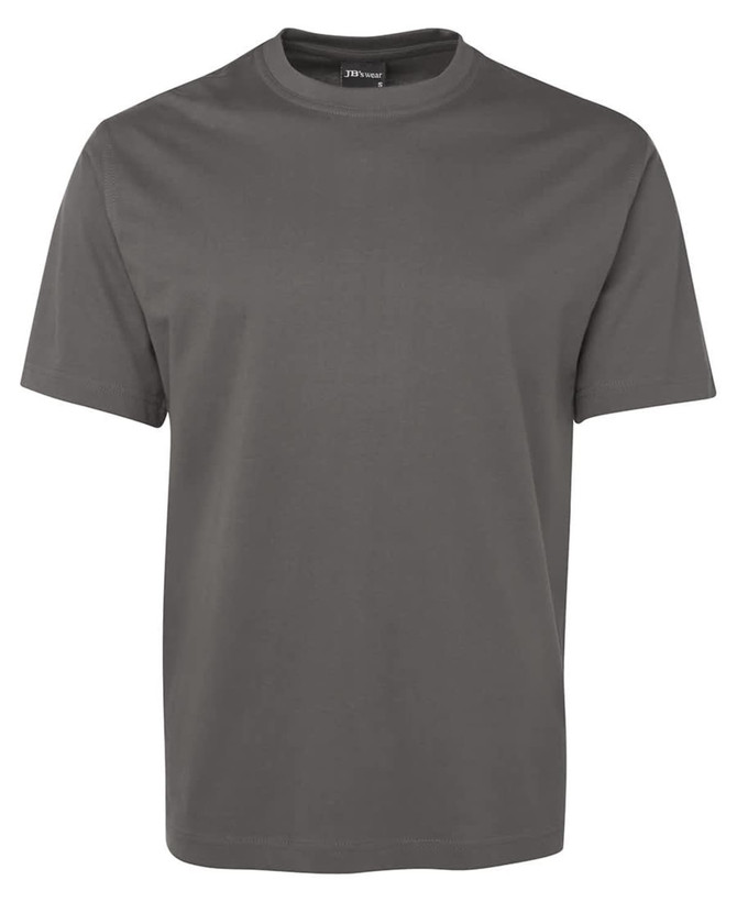 A green T-shirt with a round neckline and short sleeves. It features a logo on the neckline.