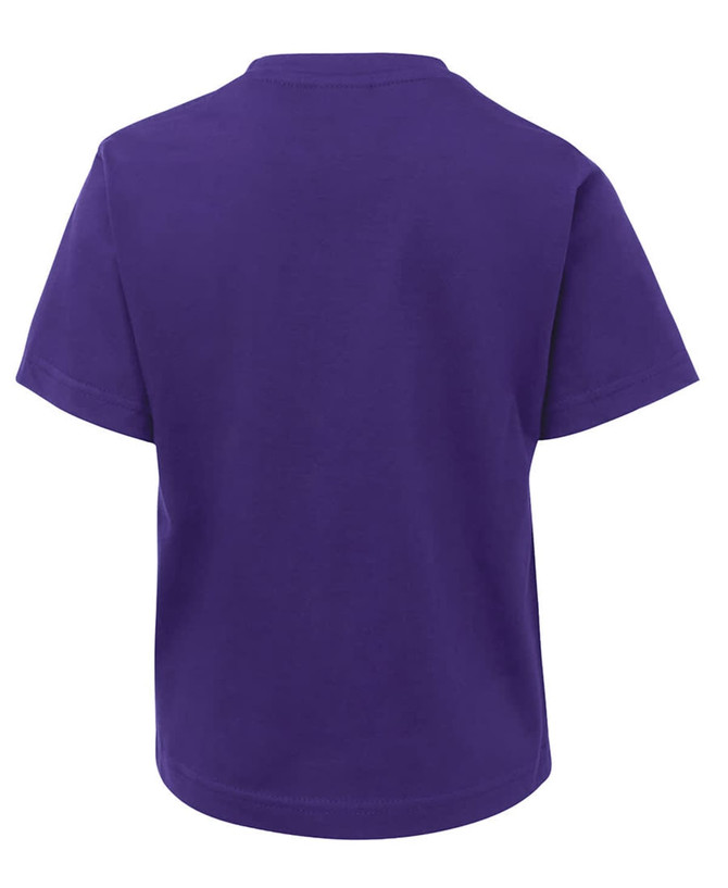 A purple kids' t-shirt with short sleeves and a classic crew neckline. The back features no designs or logos.