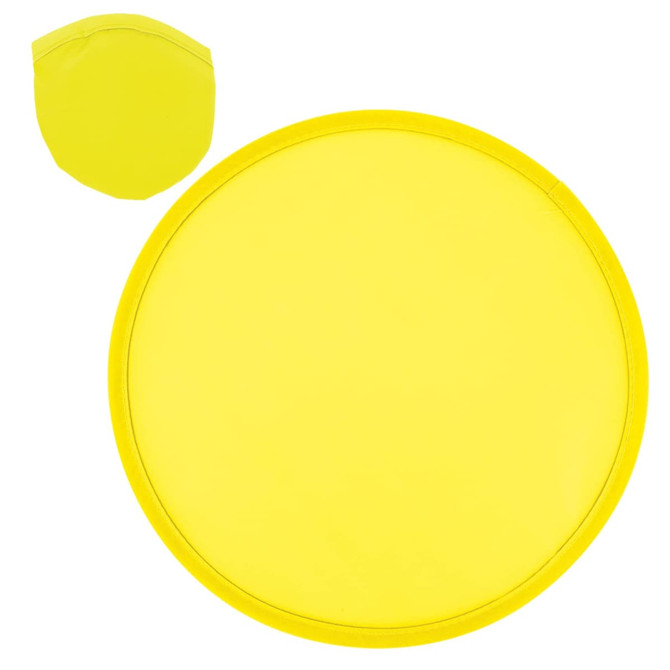 A round yellow disc with a thin border, accompanied by a smaller circular cover featuring the same bright yellow color.